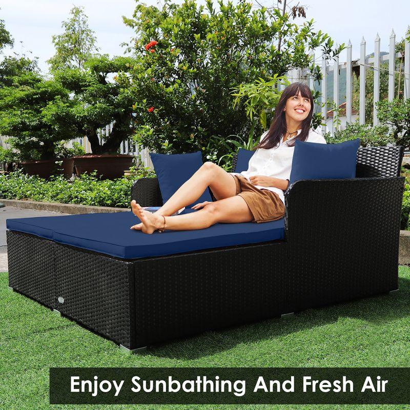 Costway Outdoor Patio Rattan Daybed Pillows Cushioned Sofa Furniture Navy