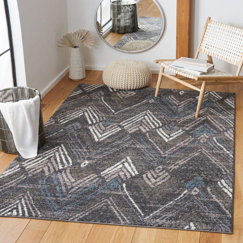 Gray Synthetic 95" Easy-Care Hand-Knotted Area Rug