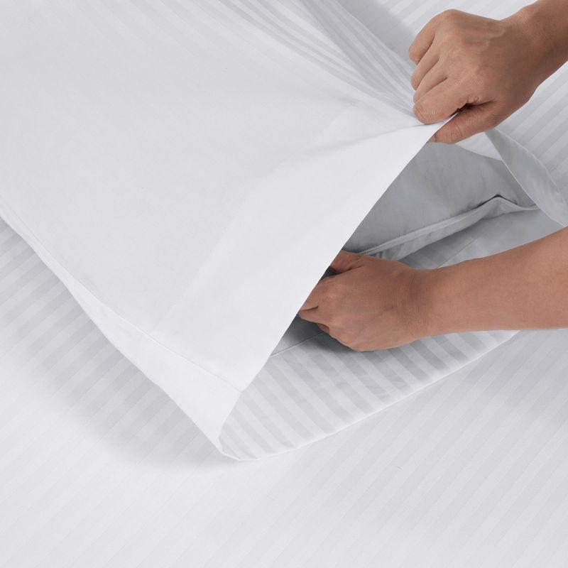 Striped White Cotton Sateen Standard/Queen Pillowcases, 400 Thread Count