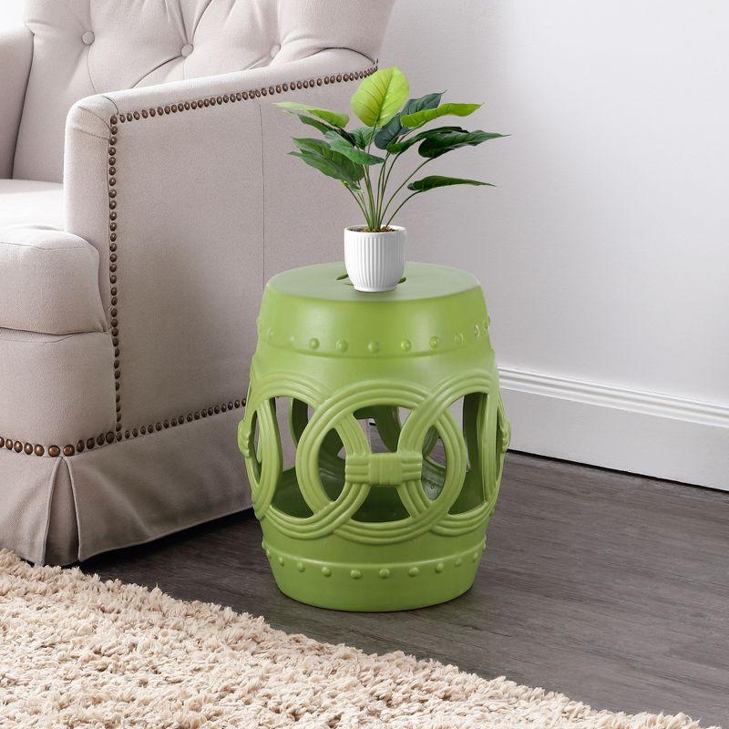 JONATHAN Y Lucky Coins 16" Chinese Ceramic Drum Garden Stool, Matte Green