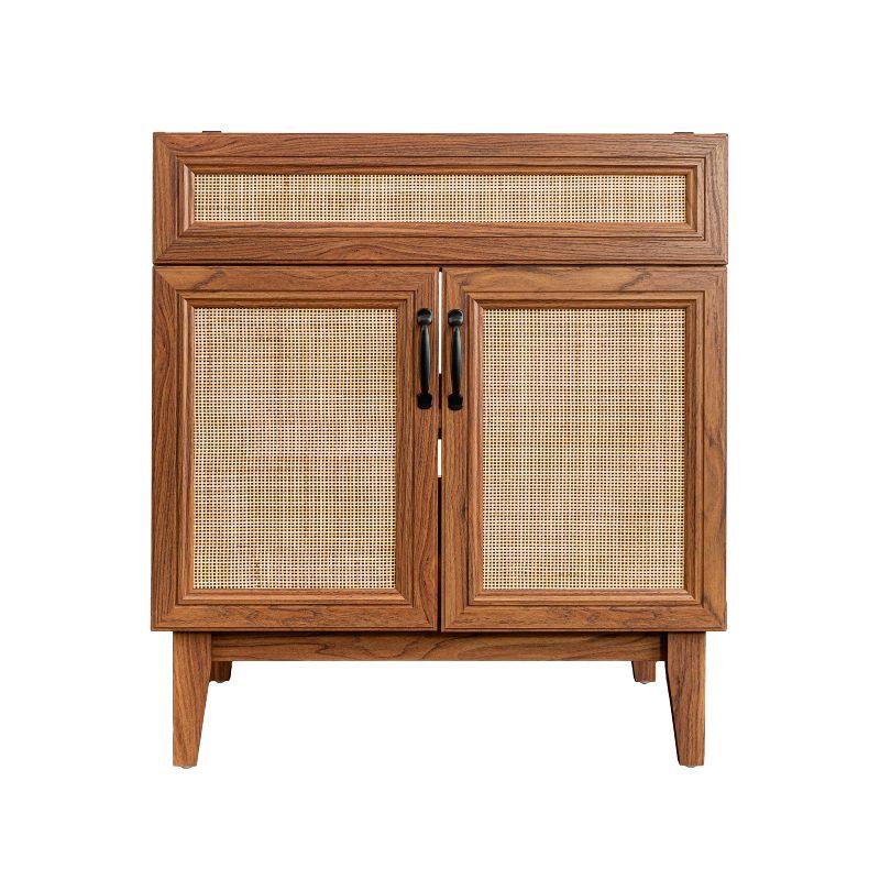 JONATHAN Y VAN1008 Javer 20 in. W x 18 in. D x 33 in. H Rattan Modern Farmhouse 2-Shelf Bath Vanity Cabinet Only (Sink Basin not Included), Oak