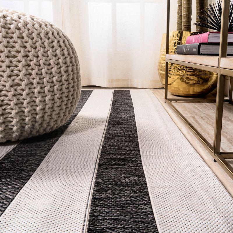 2'x8' Aveiro Wide Stripe Indoor/Outdoor Runner Rug, Black/Cream - JONATHAN Y