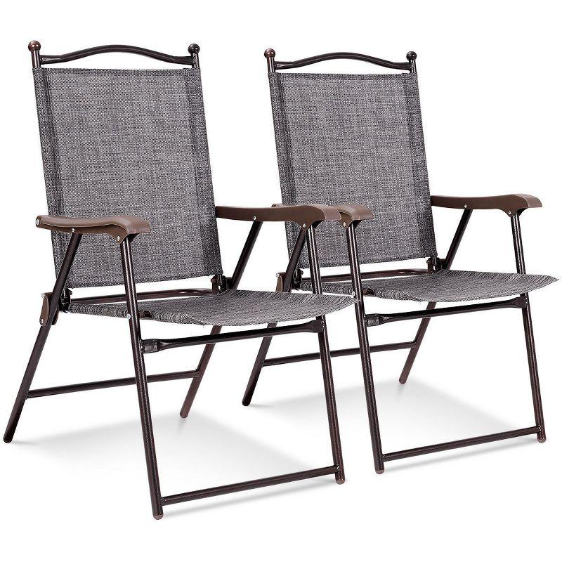 Gray Steel Frame Folding Camping Chairs with Arms, Set of 2