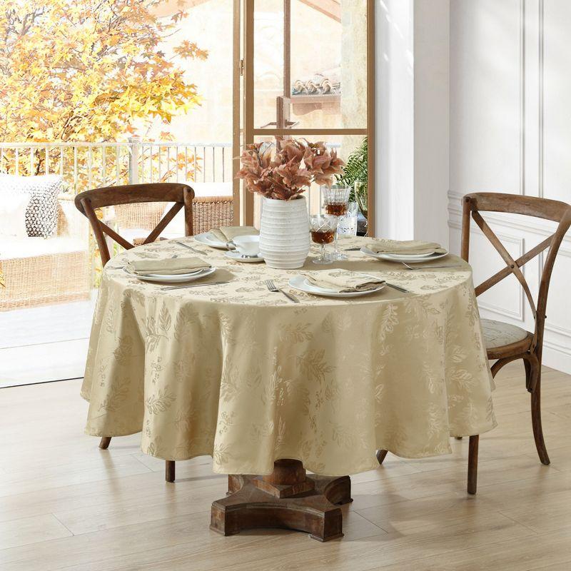 Elrene Elegant Woven Leaves Jacquard Damask Fall Tablecloth - Elrene Home Fashions