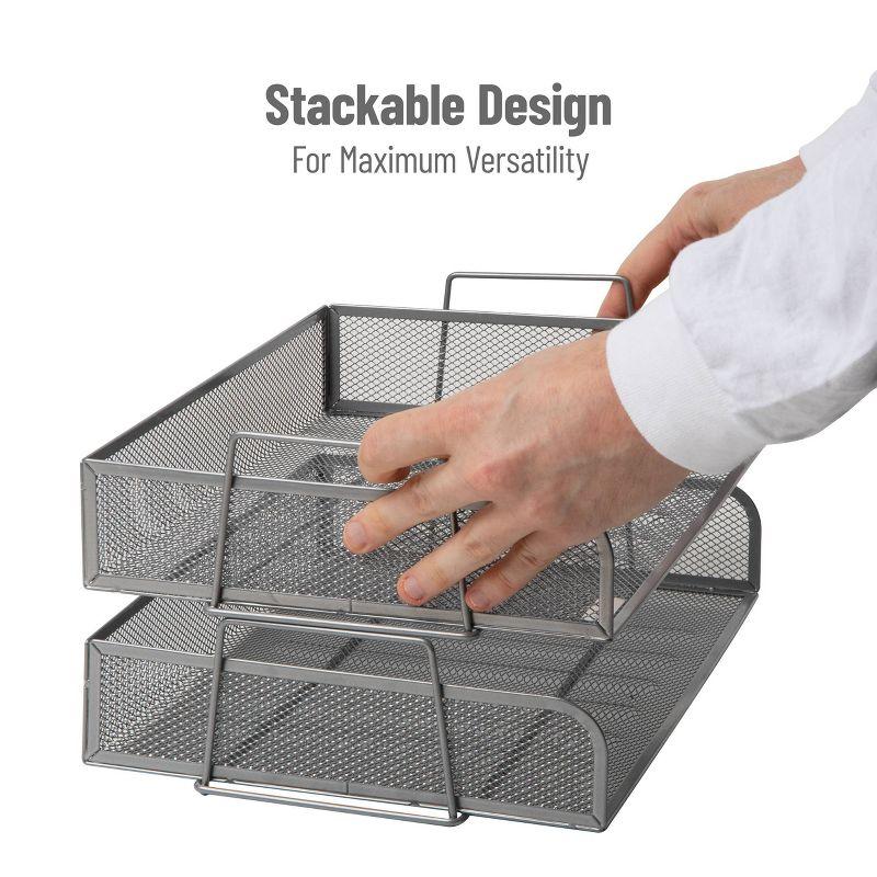 Silver Stackable Metal Mesh Letter Tray Organizer, 2-Piece Set