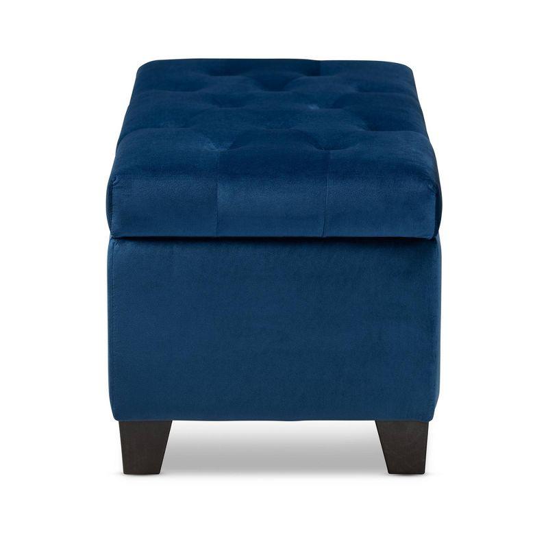 Navy Blue Velvet Tufted Storage Ottoman with Black Wooden Legs