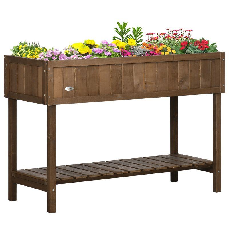 Outsunny Wooden Raised Garden Bed with 8 Slots, Elevated Planter Box Stand with Open Shelf, Dark Brown
