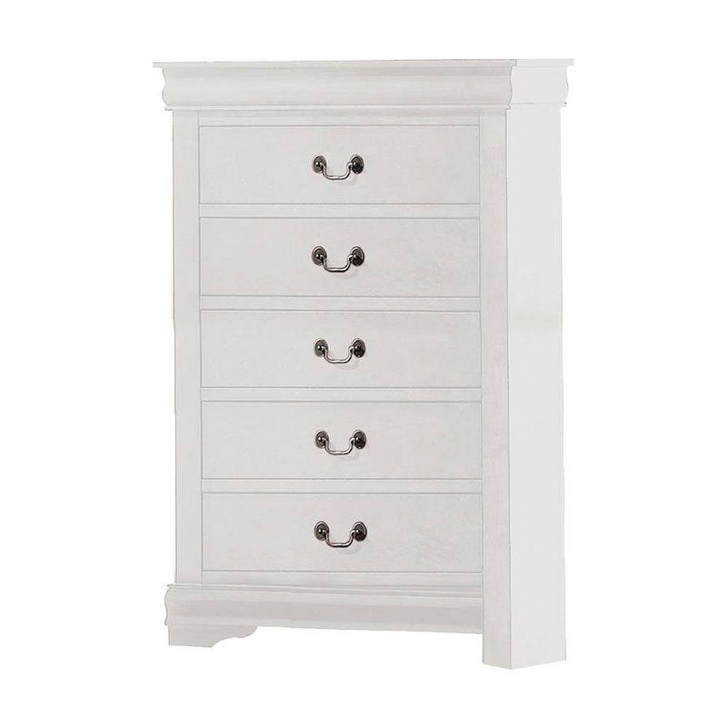 31" Louis Philippe Chest White - Acme Furniture: Brushed Nickel Hardware, 5 Drawers