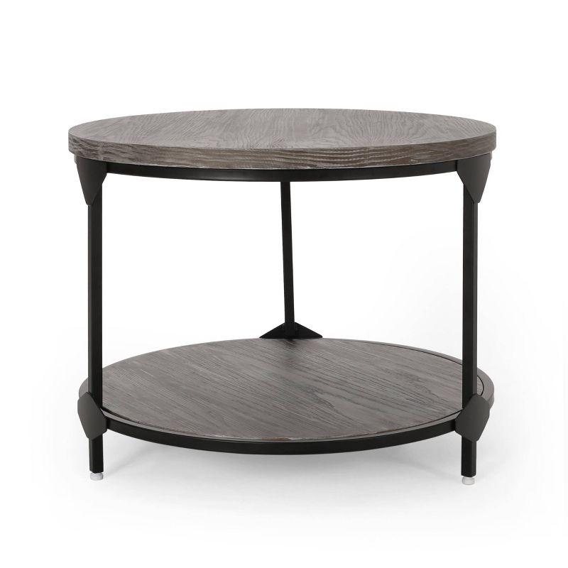 Gray and Black Round Wood and Metal Coffee Table