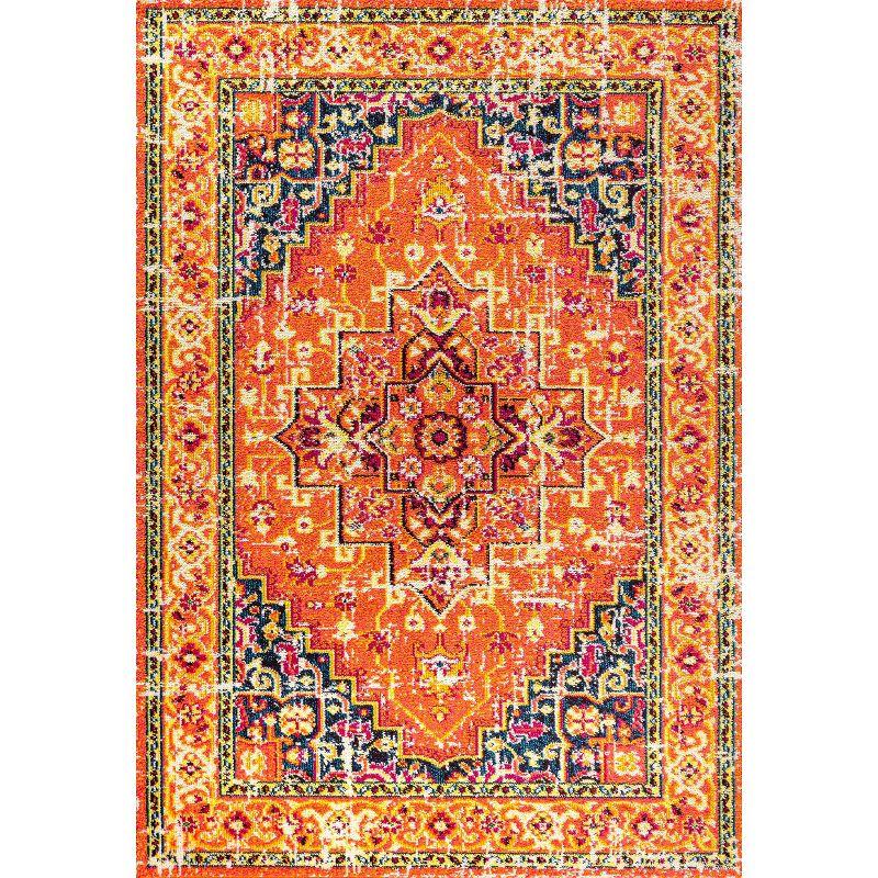 Boho Medallion Orange/Blue Reversible Kids Area Rug 4' x 6'