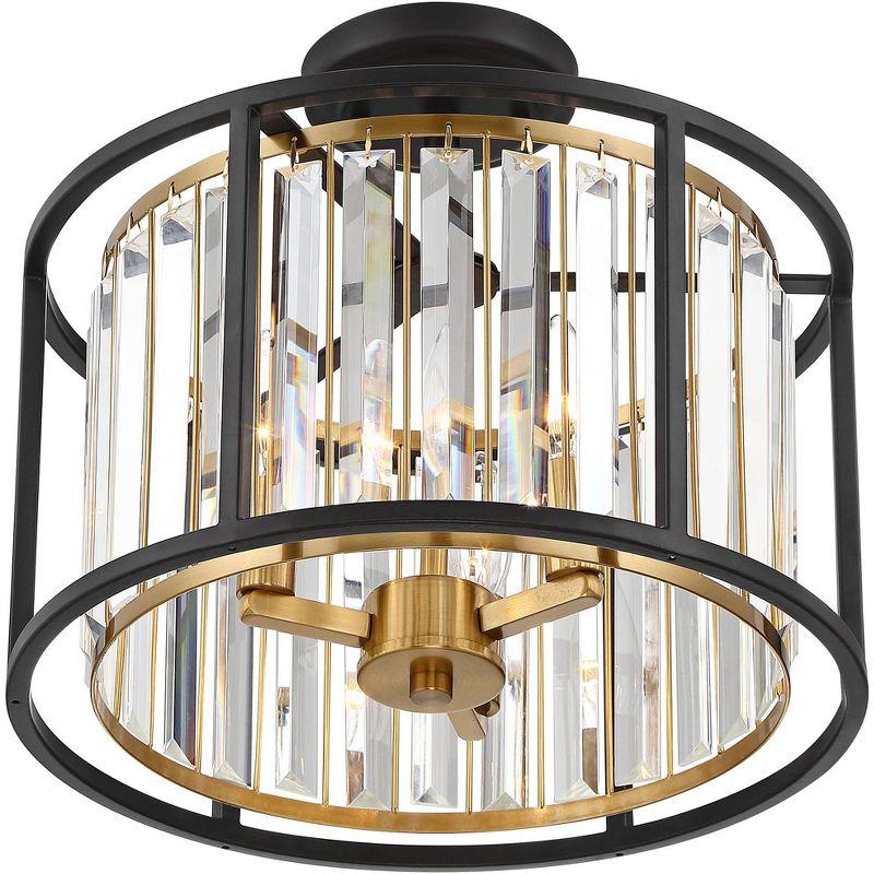 Bronze Brass Crystal Drum Semi Flush Mount Ceiling Light