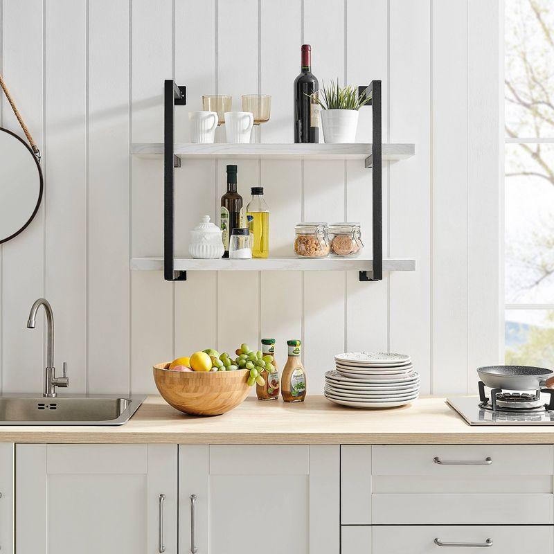 31.5" x 22.5" Modern 2 Tier Hanging Bracket Wall Shelve White Birch - Danya B.: Chic Storage, Metal MDF