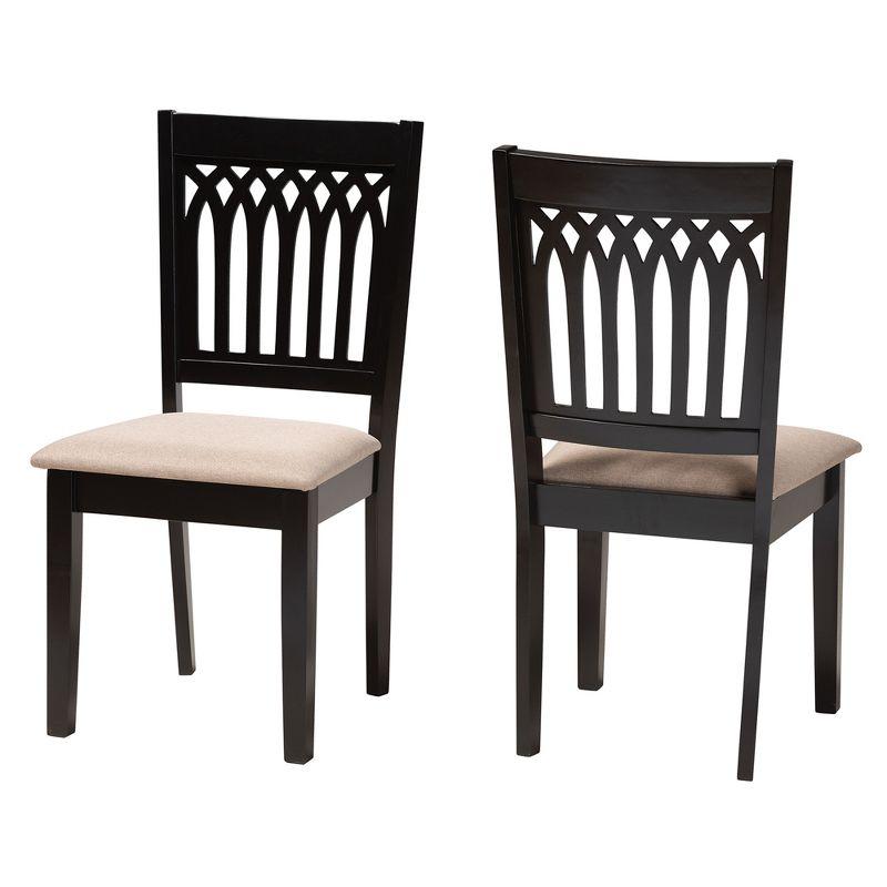 Genesis Beige Upholstered Leather Side Chair with Dark Brown Wood Frame