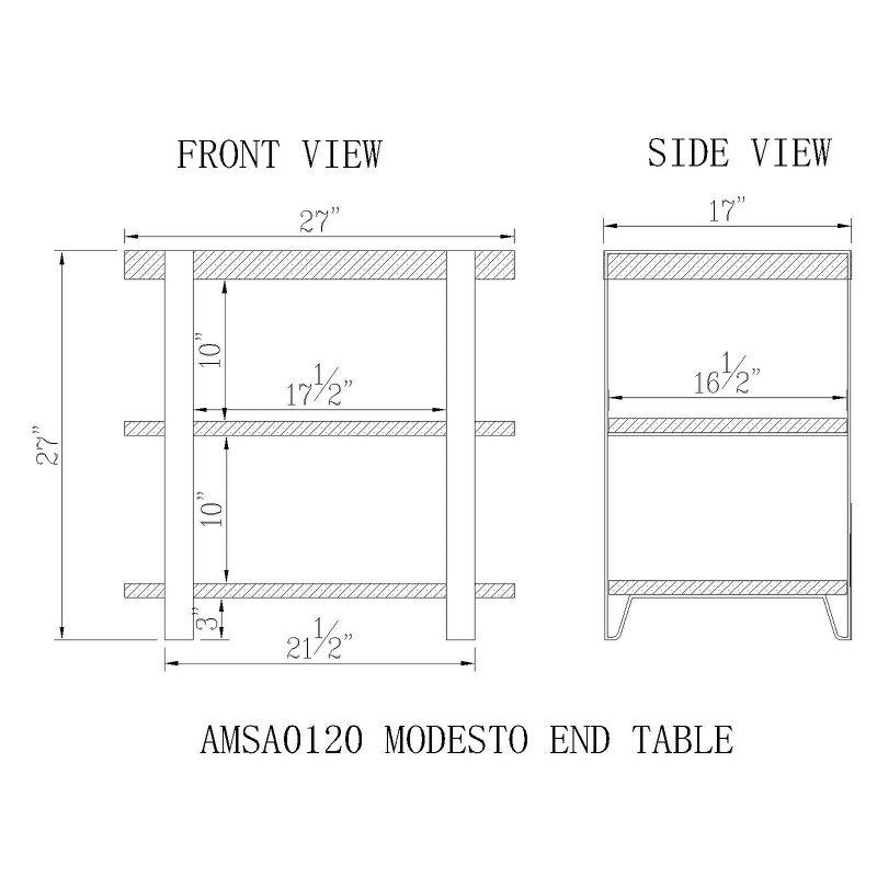 27" Modesto Wide 2 Shelf End Table with Metal Strap, Reclaimed Wood - Alaterre Furniture: Rustic Industrial Design, Black Frame