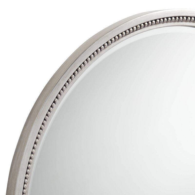 Noble Park Lorraine Round Vanity Decorative Wall Mirror Modern Beveled Beaded Trim Silver Wood Frame 32 3/4" Wide for Bathroom Bedroom Living Room