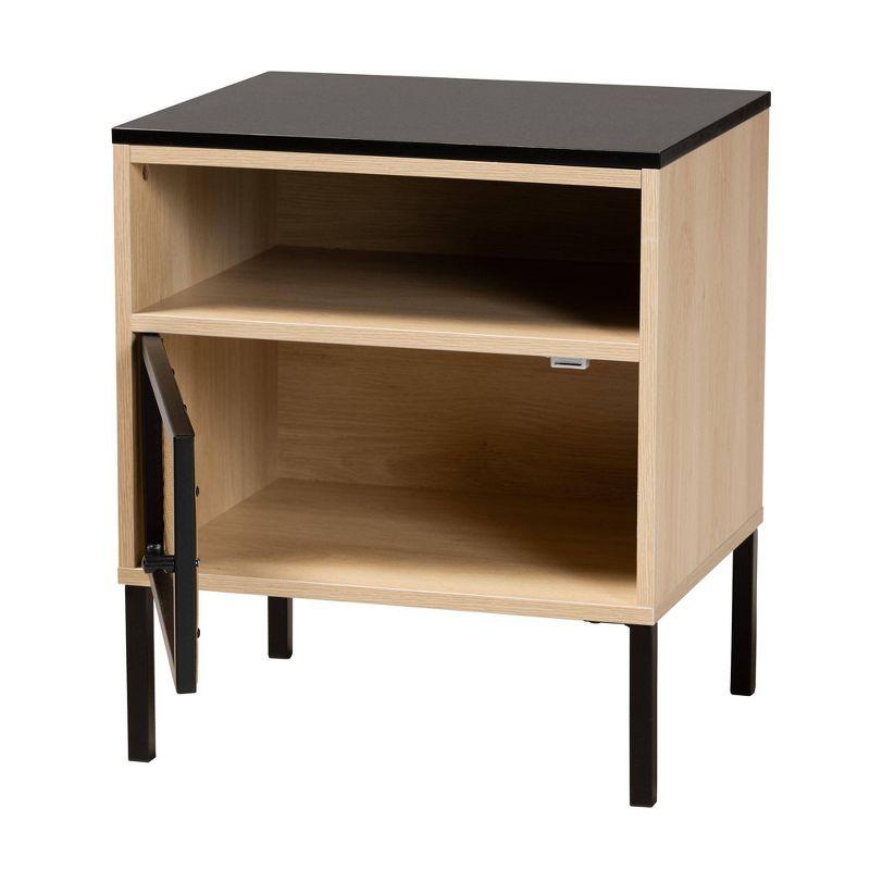 Felton Two Tone Metal and Wood End Table Black/Gold/Light Brown - Baxton Studio: Chic Rectangle Side Table, 30 Day Limited Warranty