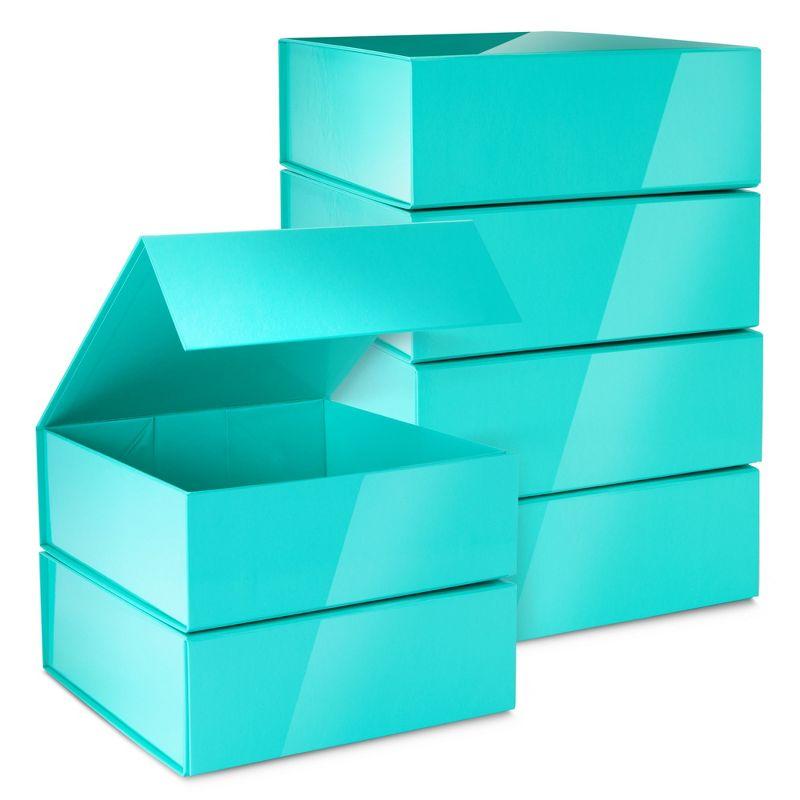Stockroom Plus 6 Pack Proposal Boxes with Lid for Groomsmen, Bridesmaid, 9.5 x 9.5 x 3.5 Inch Glossy Teal Magnetic Gift Box