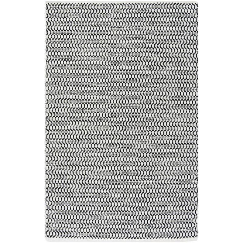 Ivory and Black Hand-Woven Cotton Wool Blend Area Rug, 5' x 8'