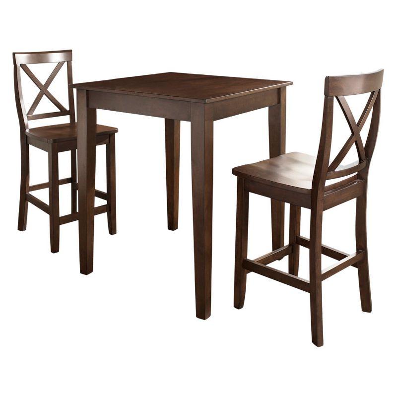 Vintage Mahogany 3-Piece Pub Dining Set with X-Back Stools