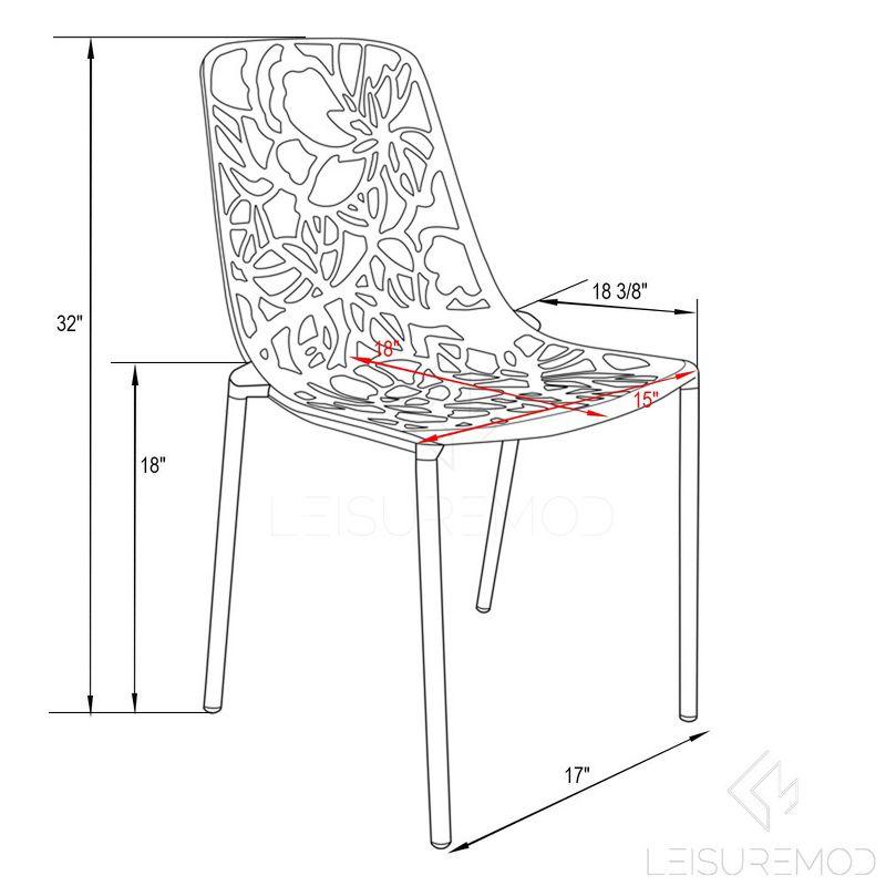 LeisureMod Devon Modern Aluminum Outdoor Stackable Dining Chair Set of 4, White