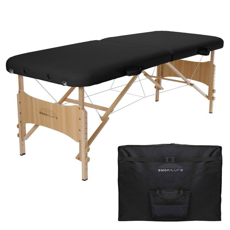 Black PU Leather Portable Folding Massage Table with Hardwood Frame