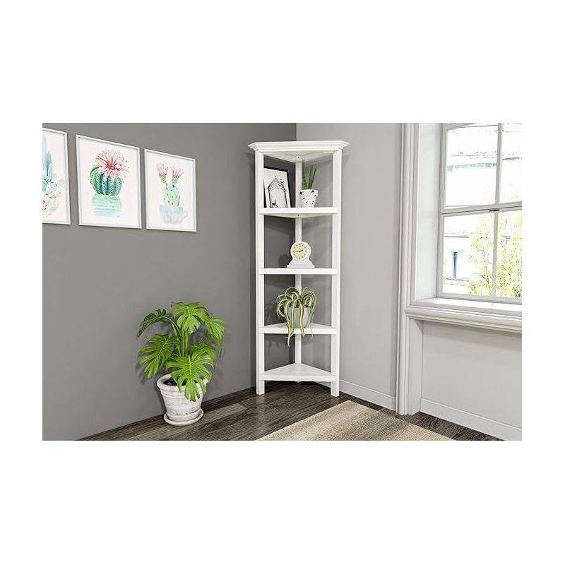 Elegant White 4-Tier Corner Wooden Bookshelf for Space-Saving