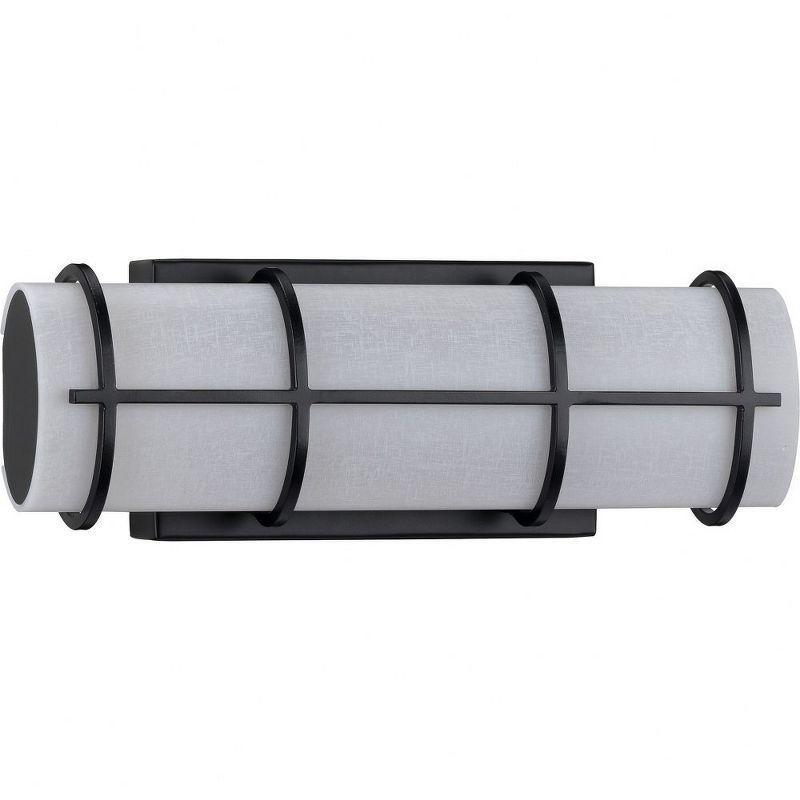 Matte Black Cylinder LED Bath Vanity Light with White Linen Shade