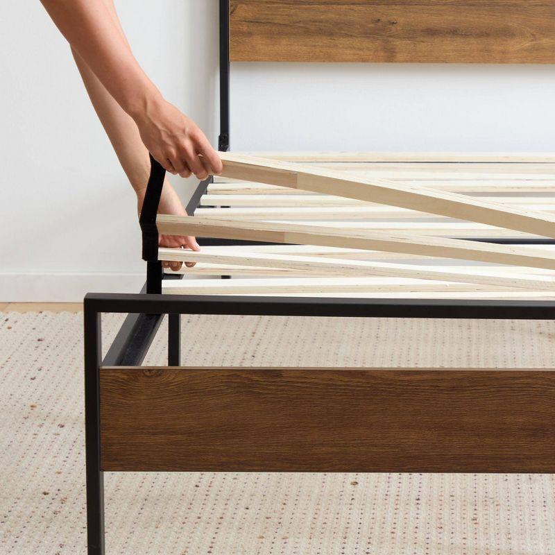 King Nora Metal and Wood Platform Bed Frame Brown - Brookside Home: Sturdy, No Box Spring Needed
