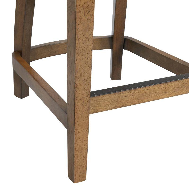 Alaterre Ellie Bar Height Stool, Back, Swivel Seat, Brown, Upholstered Padded Seat, Rubberwood Frame, Steel Memory Return Mechanism, Dimensions 19 in. W x 22 in. D x 46 in. H, Footrest, Metal Kick Plate