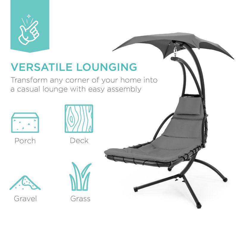 Best Choice Products Hanging Curved Chaise Lounge Chair Swing for Backyard, Patio w/ Pillow, Shade, Stand