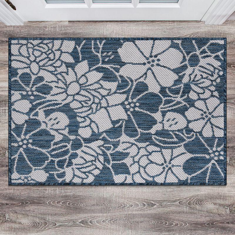 World Rug Gallery Modern Floral Flowers Textured Flat Weave Indoor/Outdoor Area Rug