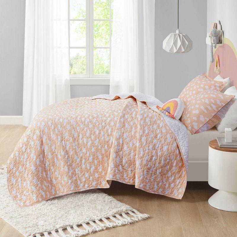 Intelligent Design Kids Dawn Sunshine Clouds Yellow/Coral 100% Cotton Reversible Quilt Set Twin