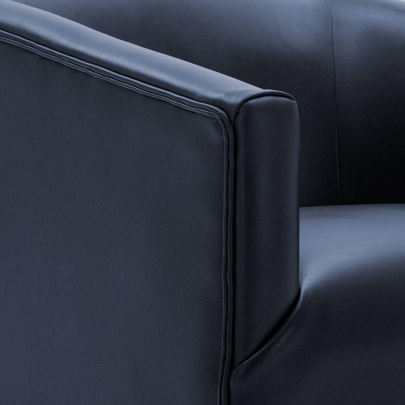 Comfort Pointe Gaven Wood Base Swivel Accent Chair Midnight Blue: Durable Faux Leather, 360° Swivel, No-Sag Springs