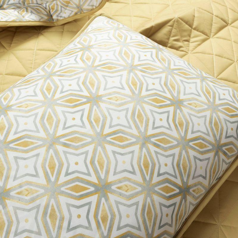 Mid-Century Modern Geo Reversible Quilt & Sham Set Yellow - Lush Décor