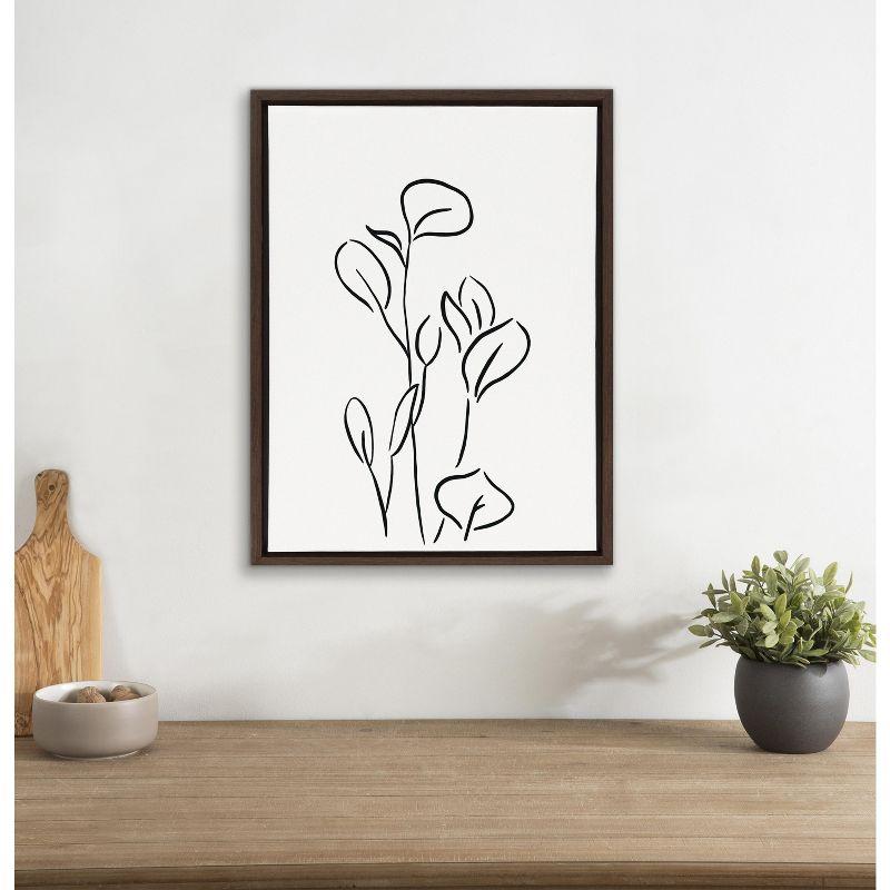 Abstract Botanical Sketch Print on Canvas with Walnut Brown Frame, 18x24