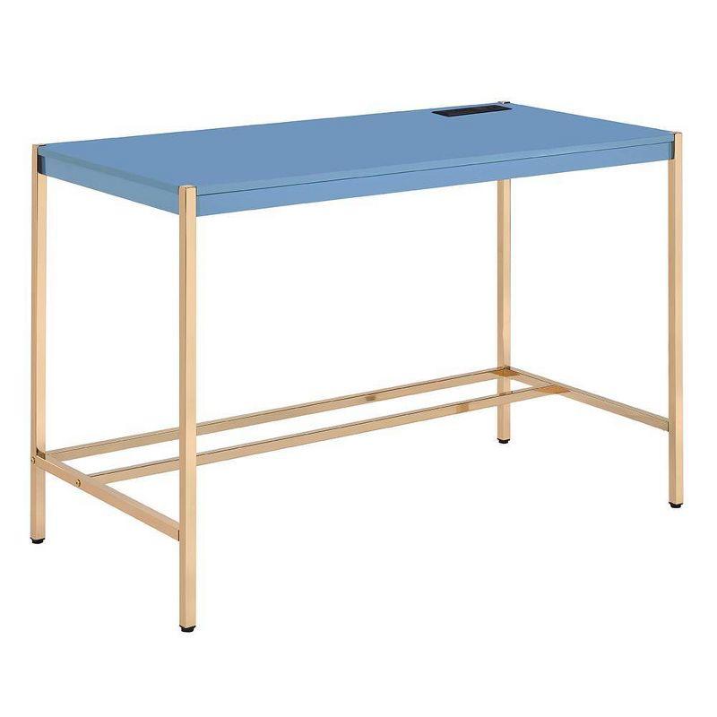 42" Midriaks Writing Desk Navy Blue/Gold Finish - Acme Furniture: Chic Office Furniture with USB Ports
