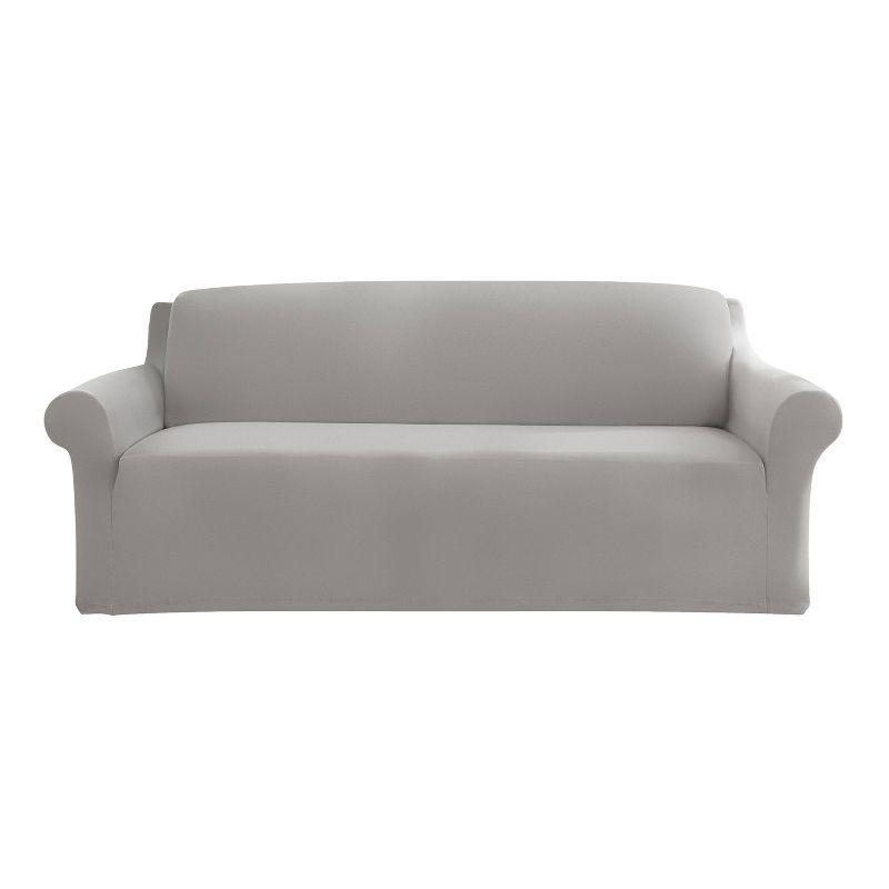 Sure Fit Hampstead Stretch Velvet Sofa Machine Washable Couch Cover Light Gray: Pet Friendly, Microfiber & Spandex