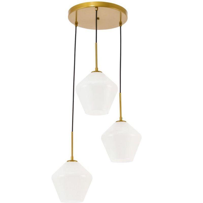 Elegant Lighting Gene 3 light Brass and Frosted white glass pendant