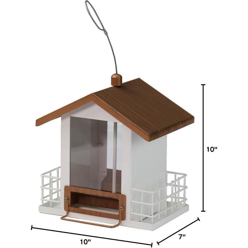 White and Brown Hanging Metal and Plastic Hopper Bird Feeder