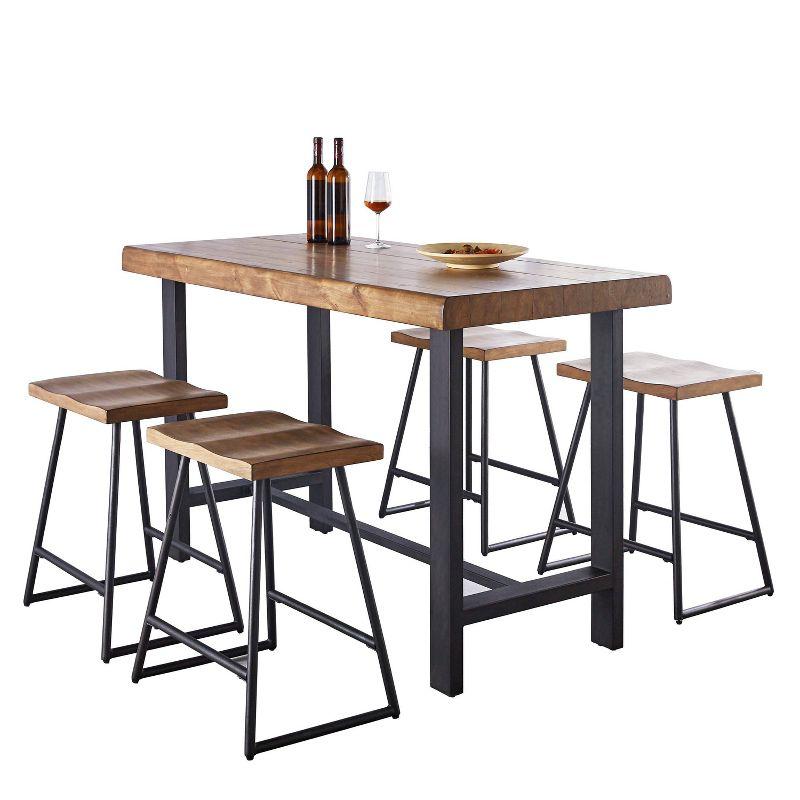 5pc Landon Counter Height Dining Set Golden Brown - Steve Silver Co.: Modern Metal Frame, 4 Stools, No Extension