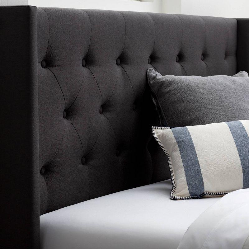 Bella Charcoal Linen-Inspired Tufted Wingback Full Headboard