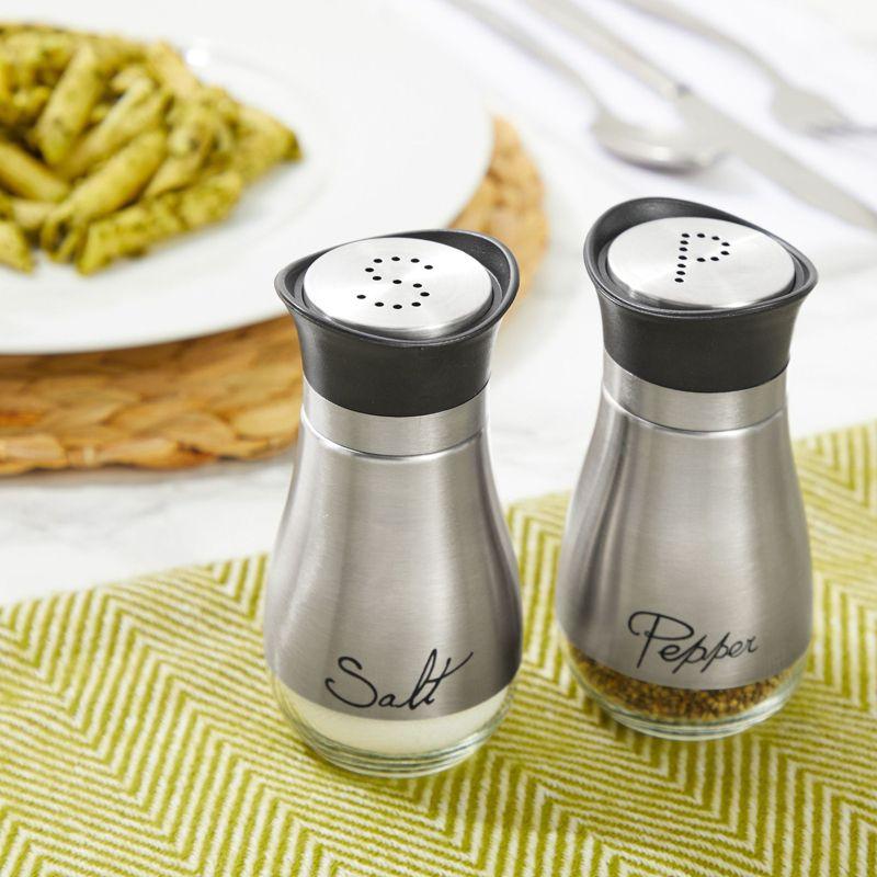 Juvale Stainless Steel Salt and Pepper Shakers Set with Glass Bottom, Perforated "S" and "P" Caps - Modern Kitchen Decor (4oz)