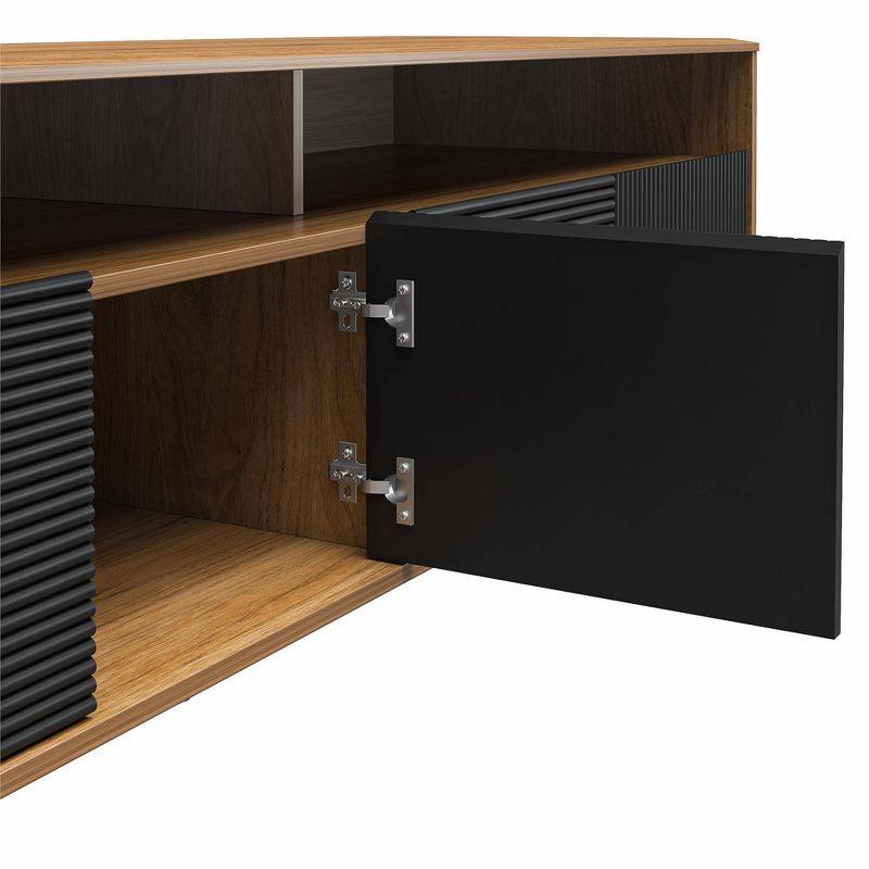 Daphne Walnut and Black Fluted Media Console with Cabinet