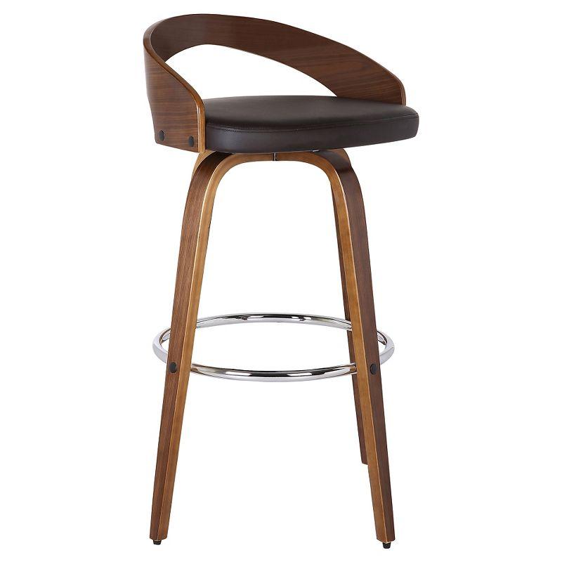 Walnut Wood Finish Swivel Counter Stool with Brown Faux Leather
