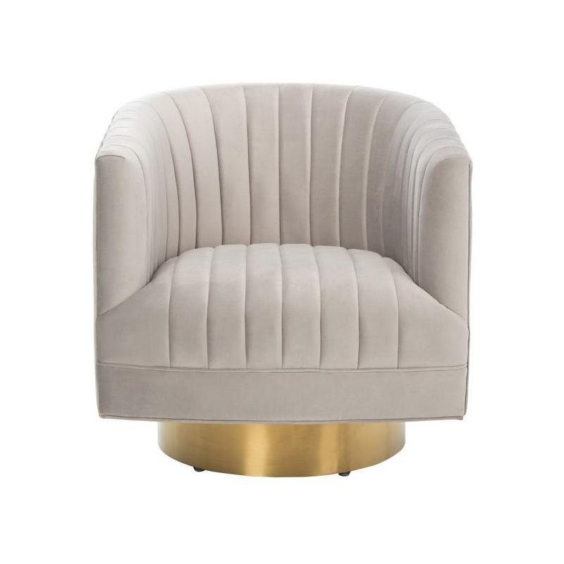 Elegant Beige Velvet Barrel Swivel Chair with Golden Base