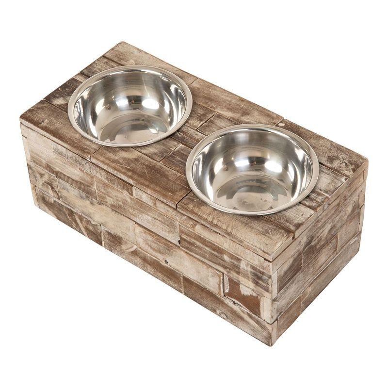 Huntley Pet Elevated Dog and Cat Double Bowl Feeder Stainless Steel Bowls (Berjen, Large)