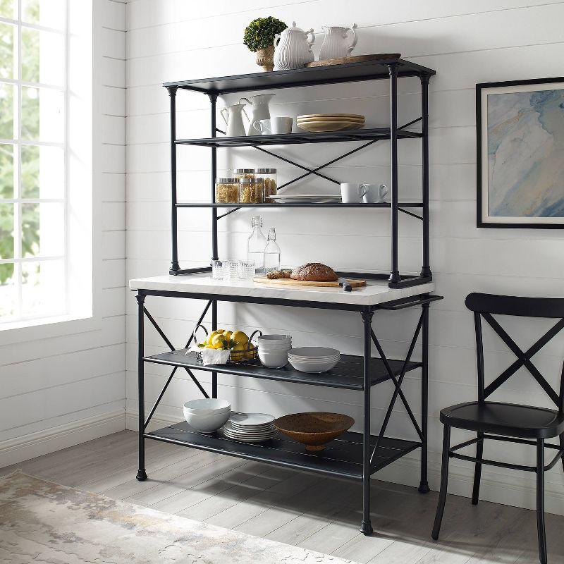 Madeleine Kitchen Island and Hutch Matte Black - Crosley: Veneer Surface, Metal Frame, 6 Open Shelves