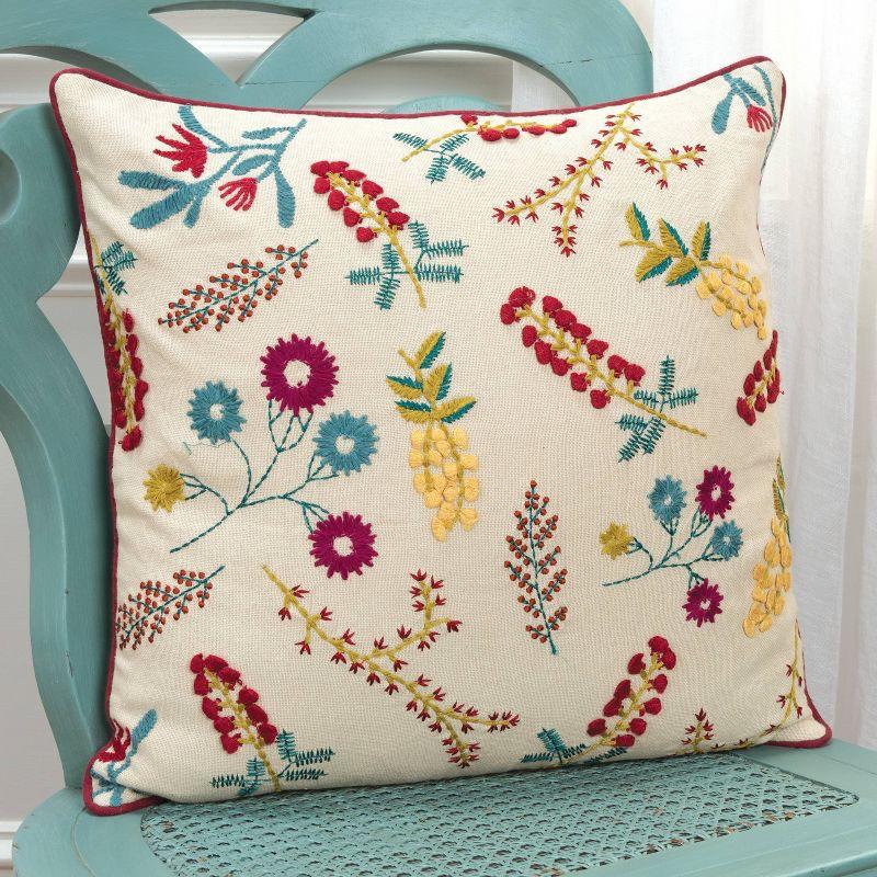 20"x20" Oversize Floral Square Throw Pillow Cover Beige - Rizzy Home: Bohemian Style, Cotton Canvas, Hidden Zipper Closure