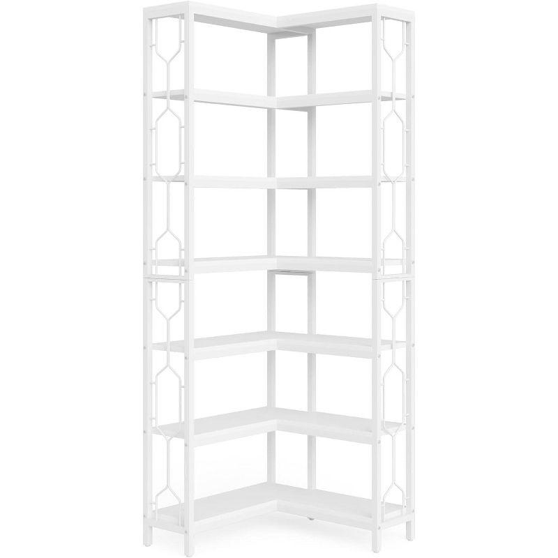 Tribesigns 7-Tier L-Shaped Bookshelf, Wood Corner Etagere Bookcase, Freestanding Display Shelving Unit, White
