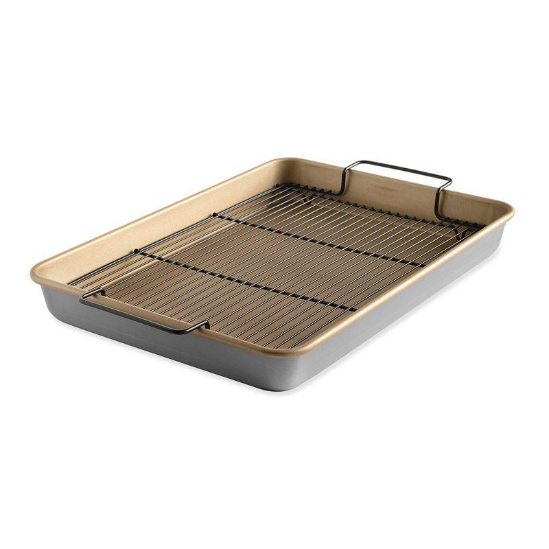 Gold Nonstick High-Sided Baking Tray with Black Rack